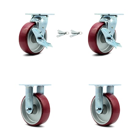 Service Caster 6 Inch Poly on Aluminum Caster Set with 2 Brakes/Swivel Lock 2 Rigid SCC SCC-30CS620-PAB-TLB-BSL-2-R-2